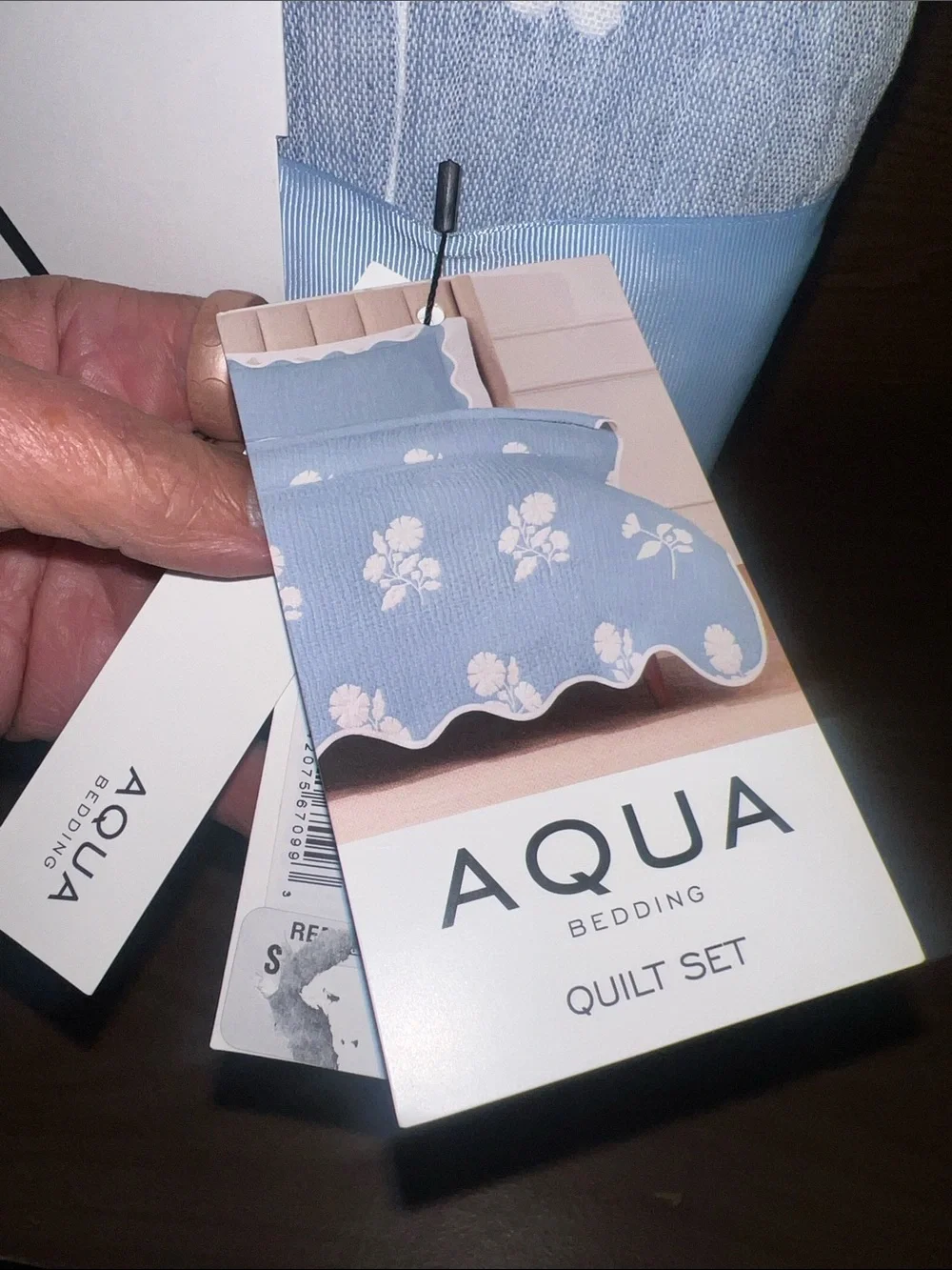 NWT Aqua Blue and White Floral Quilt Set- King